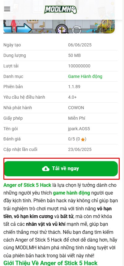 Cách Tải Anger of Stick 5 Hack