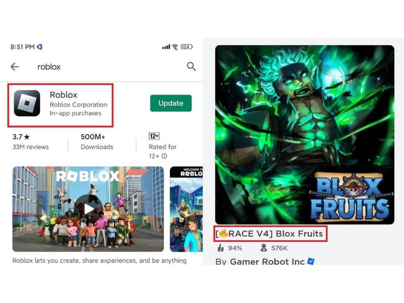 Bước 1: Truy cập vào Roblox và tìm kiếm game Blox Fruits.