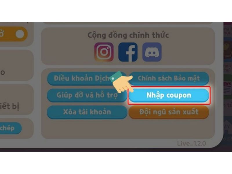 Bước 3: Chọn Cài đặt và nhấn vào mục Nhập coupon.