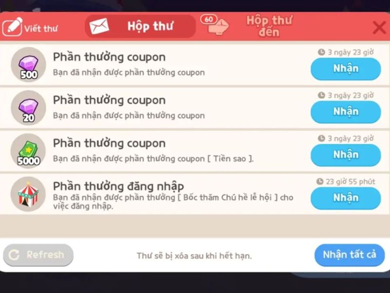 Bước 3: Sau khi xác nhận, mở game Play Together, kiểm tra quà trong Hộp thư.