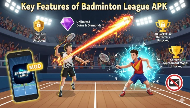 Tính năng Badminton League MOD APK